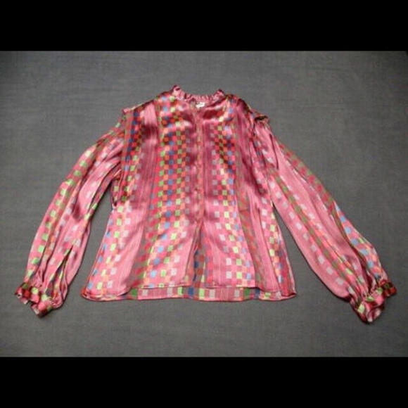Tops - Vintage The Silk Farm Icinoo 100% Silk Blouse Purple Button Sheer Shirt Top